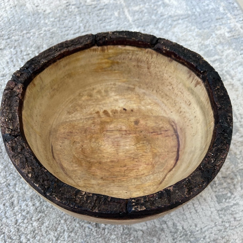 Danny Seo Wood Bowl  7" Home Decor Natural Rough Edge Bark Trim